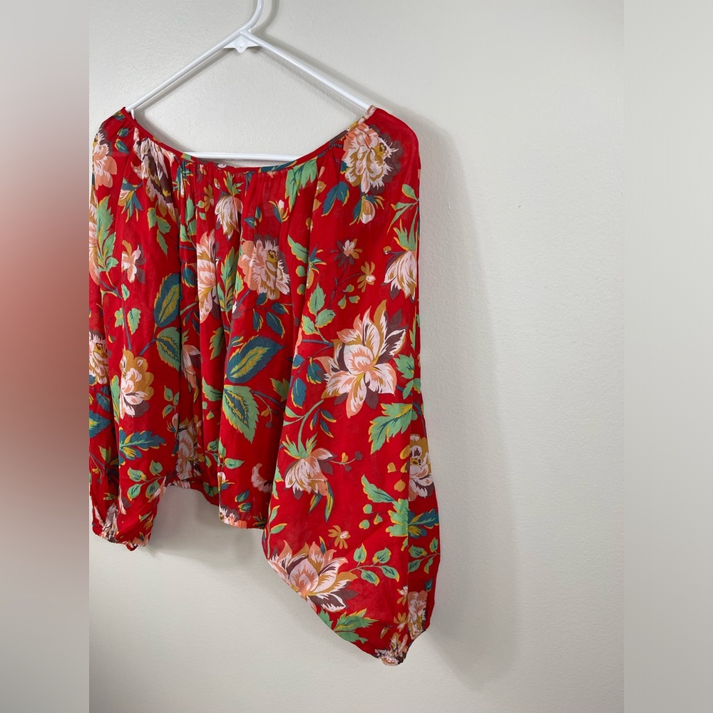 Maeve Lake House Blouse Floral Red Summer Cotton Size XS - Picture 4 of 13